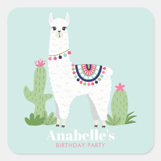 Sticker Carré Fête d'anniversaire de la petite Llama (Devant)