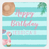 Sticker Carré Fête d'anniversaire de la piscine pour filles (Devant)