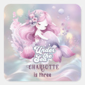 Sticker Carré Fête d'anniversaire de la sirène magique (Devant)