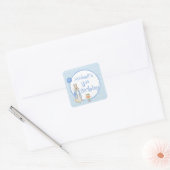 Sticker Carré Fête d'anniversaire de lapin mignon bleu premier (Enveloppe)