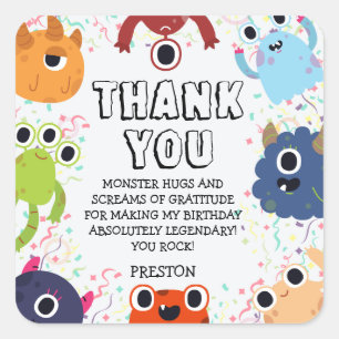 Sticker Carré Fête d'anniversaire de Little Monster pour tous le