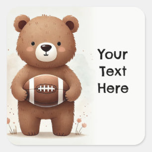 Sticker Carré Fête d'anniversaire de l'ours en peluche de footba