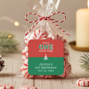 Sticker Carré Fête d'anniversaire de Noël 1ère année festive rou