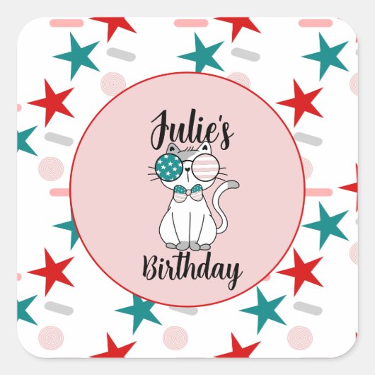 Sticker Carré Fête d'anniversaire de Patriotic Cat Sprinkings an (Devant)
