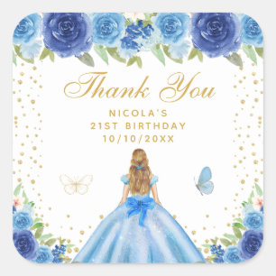 Sticker Carré Fête d'anniversaire de princesse aux cheveux blond