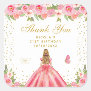 Sticker Carré Fête d'anniversaire de princesse aux cheveux blond