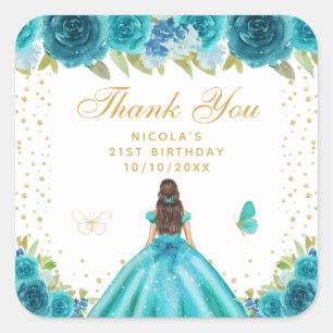 Sticker Carré Fête d'anniversaire de princesse aux cheveux bruns