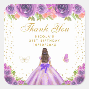 Sticker Carré Fête d'anniversaire de princesse aux cheveux bruns