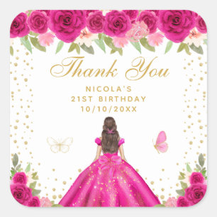 Sticker Carré Fête d'anniversaire de princesse aux cheveux bruns