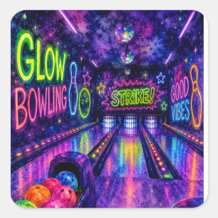 Sticker Carré Fête d'anniversaire de teenager Bowling Glow aquar
