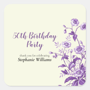 Sticker Carré Fête d'anniversaire des 50 ans de la femme Fleur s