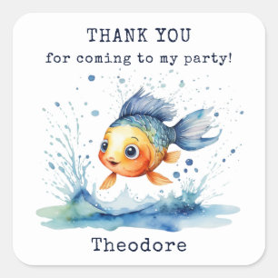 Sticker Carré Fête d'anniversaire des enfants de poissons sauteu