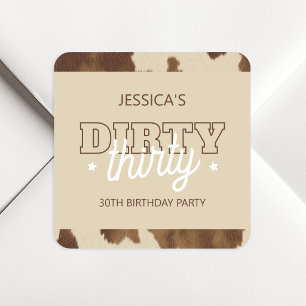 Sticker Carré Fête d'anniversaire Dirty Thirty 30 ans Rustique W