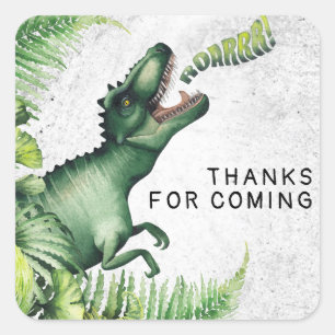 Sticker Carré Fête d'anniversaire du dinosaure T-Rex Merci