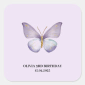 Sticker Carré Fête d'anniversaire du papillon pourpre (Devant)