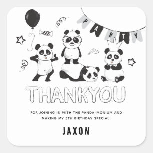 Sticker Carré Fête d'anniversaire Fun Moderne Panda Merci Enfant