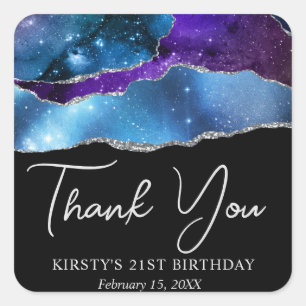 Sticker Carré Fête d'anniversaire Galaxie Aquarelle Paillettes A