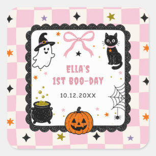Sticker Carré Fête d'anniversaire Halloween à carreaux roses