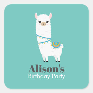 Sticker Carré Fête d'anniversaire Llama personnalisable