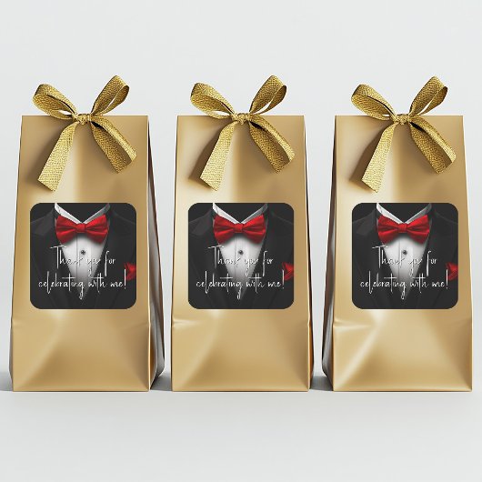 Sticker Carré Fête d'anniversaire Mens Red Black