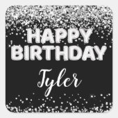 Sticker Carré Fête d'anniversaire noir et blanc Favoriser (Devant)