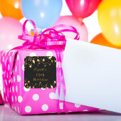 Sticker Carré fête d'anniversaire noir étoiles nom moderne