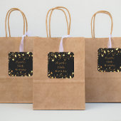 Sticker Carré fête d'anniversaire noir étoiles nom moderne