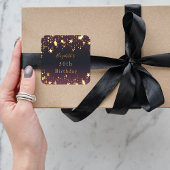 Sticker Carré Fête d'anniversaire noir violet or étoiles