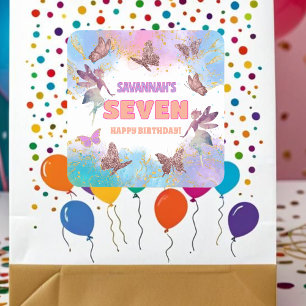 Sticker Carré Fête d'anniversaire papillons fée or paillettes 7