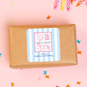 Sticker Carré Fête d'anniversaire rayures bleues d'été La vie es