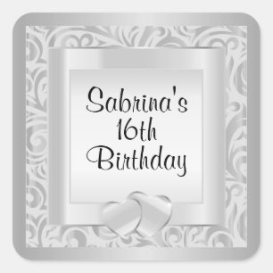 Sticker Carré Fête d'anniversaire Texte DIY Gris Argenté