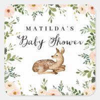 Fête de baby shower de cerfs à fleurs d'aquarelle