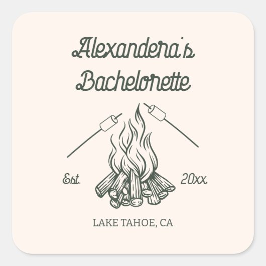 Sticker Carré Fête de Bachelorette de camping (Devant)