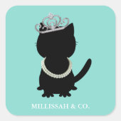 Sticker Carré Fête de Bachelorette de Chat Couronne et Robe de M (Devant)