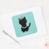 Sticker Carré Fête de Bachelorette de Chat Couronne et Robe de M (Enveloppe)