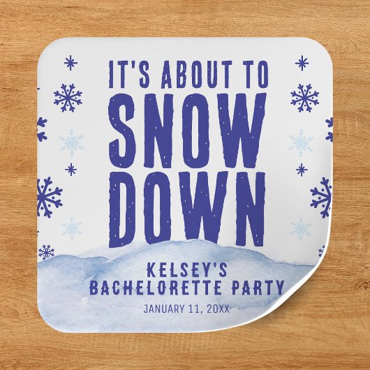 Sticker Carré Fête de Bachelorette Ski Hiver Neige Flocon de Nei