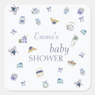 Sticker Carré Fête de bébé dessert myrtille aquarelle
