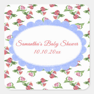 Sticker Carré Fête de bébé Fleurs aquarelle vintage