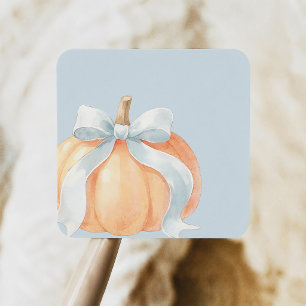 Sticker Carré Fête de bébé garçon citrouille arc bleu poussiéreu