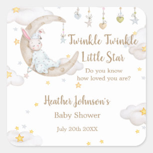 Sticker Carré Fête de Bébé Lapin Twinkle Twinkle Little Star
