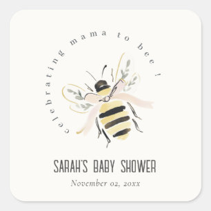 Sticker Carré Fête de bébé neutre Maman à abeille pastel mignonn