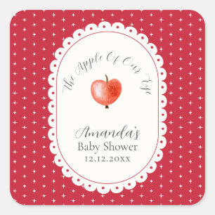 Sticker Carré Fête de Bébé Pomme Étincelante Rustique Rouge Vint