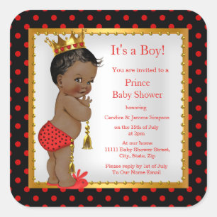Sticker Carré Fête de bébé Prince Filleul Rouge Or Noir Garçon E