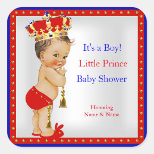 Sticker Carré Fête de bébé Prince rouge blanc bleu garçon brun