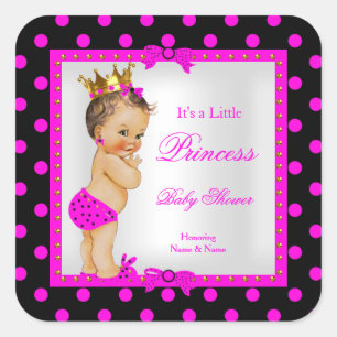 Sticker Carré Fête de bébé princesse fille rose chaud brunette