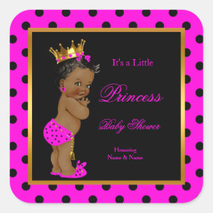 Sticker Carré Fête de bébé princesse fille rose chaud noir ethni