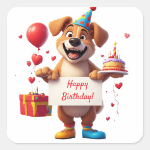 Sticker Carré Fête de chiot mignon avec boîte cadeau 🐾