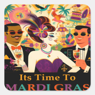 Sticker Carré Fête de Cocktail Mardi Gras du Milieu du Siècle