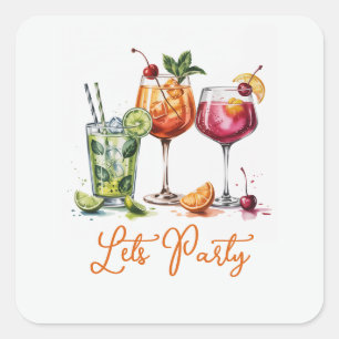 Sticker Carré Fête de cocktails d'été avec des boissons colorées