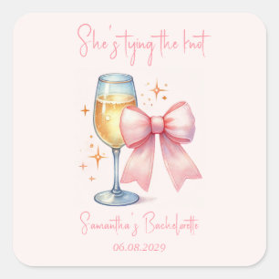 Sticker Carré Fête de Coquette Rose en Nœud Papillon